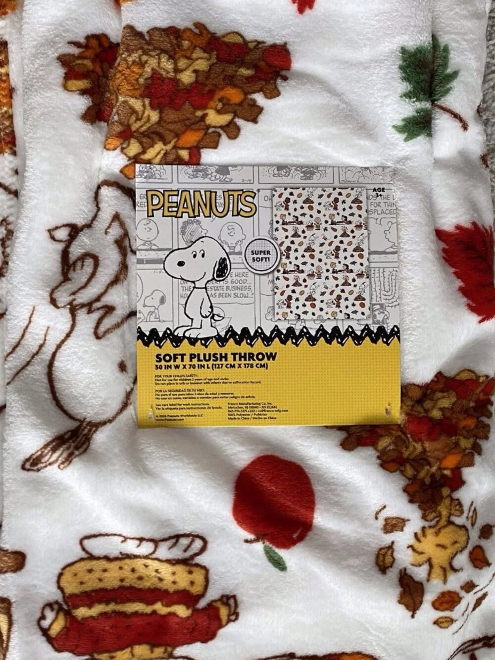 Peanuts Snoopy Fall Autumn Throw Blanket Charlie Lucy Franklin 50” X 70” NEW